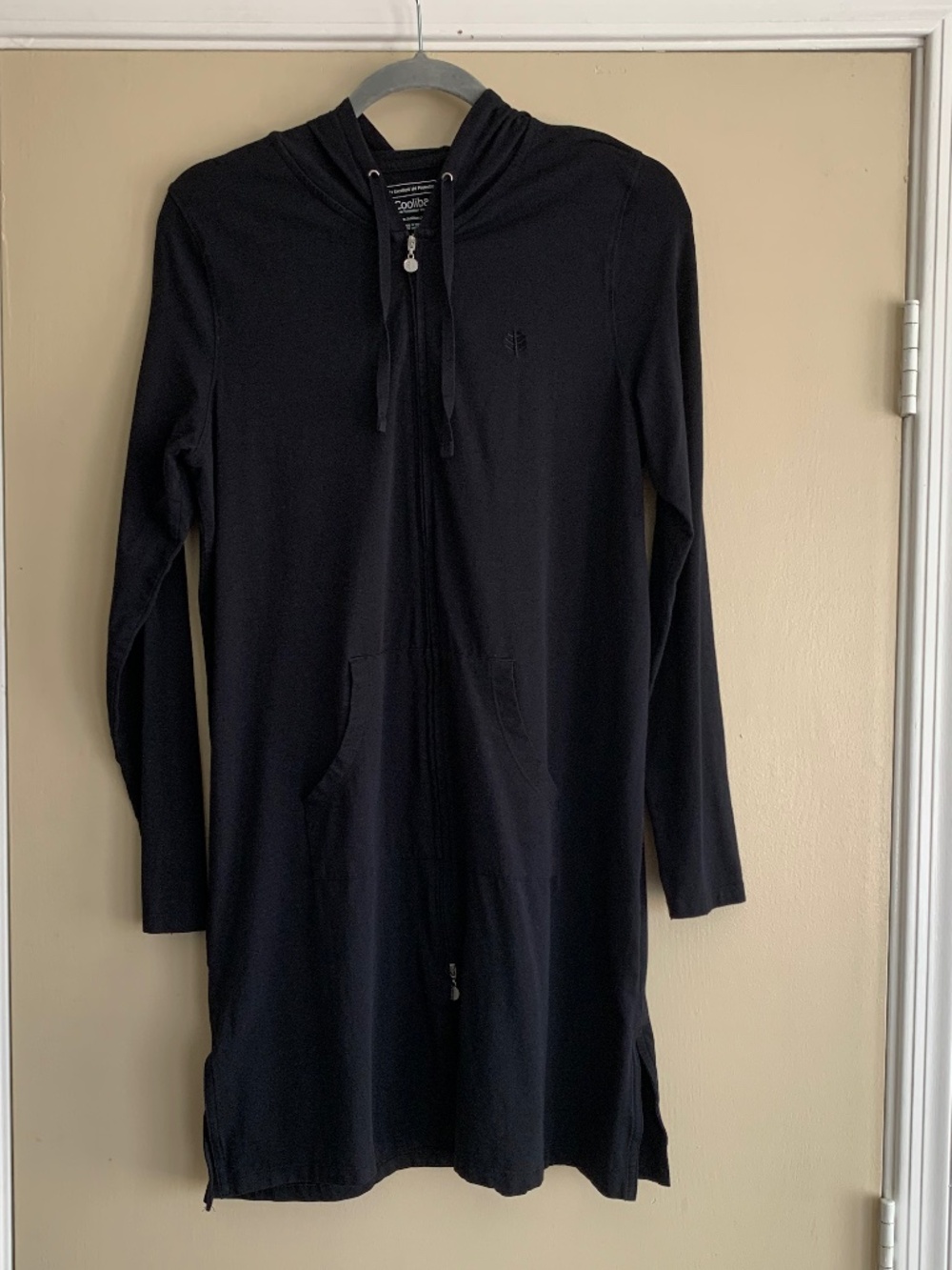 Coolibar Black Cabana Long Full Zip Hoodie Bamboo UPF 50+ Beach Cover Up Sz.M